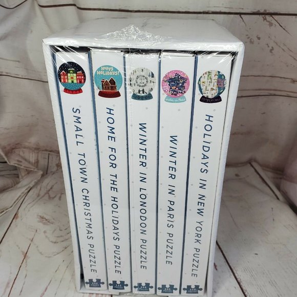 City Snowdome Set Of 5 Shaped Puzzles 200 Pieces Each Small Town Christmas - Picture 4 of 9